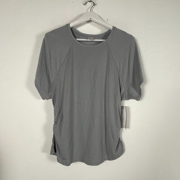 Athleta Womens With Ease Cinch Tee Medium Short Sleeve Breathable Gray New - Picture 1 of 7